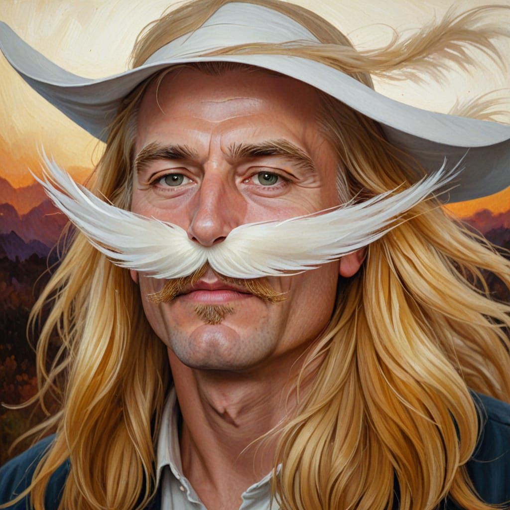 Blonde Man with Crescent Mustache, Oil Painting