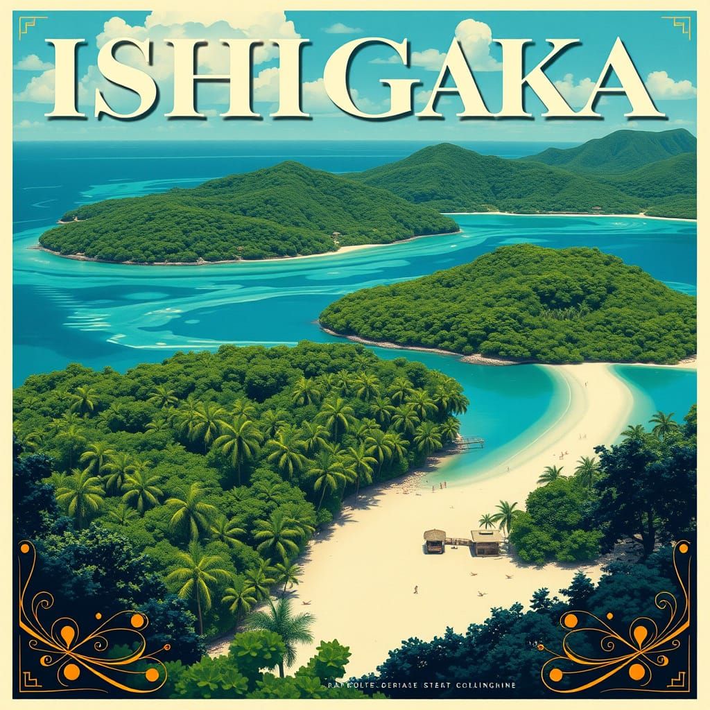 Vintage Travel Poster of Ishigaki, Japan in Art Deco Style