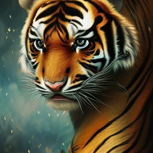 Baby Tiger Portrait in Hyperdetailed Digital Art