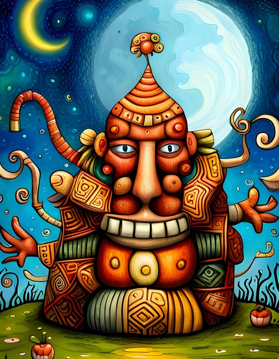 Adorable Halloween Shaman in Cubist Style