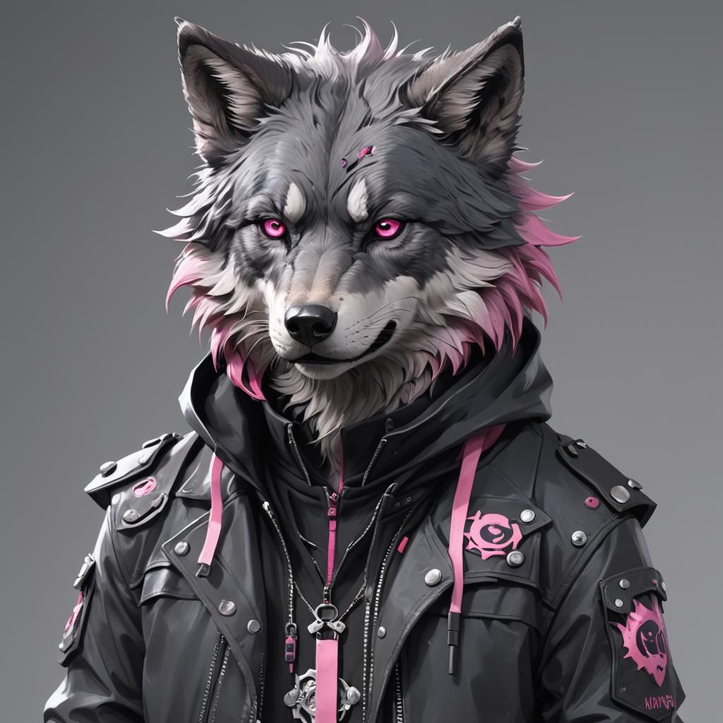 Emo Goth Anthropomorphic Wolf in Anime Style