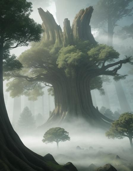 Giant trees spawning golems to attack the angels trying to c...