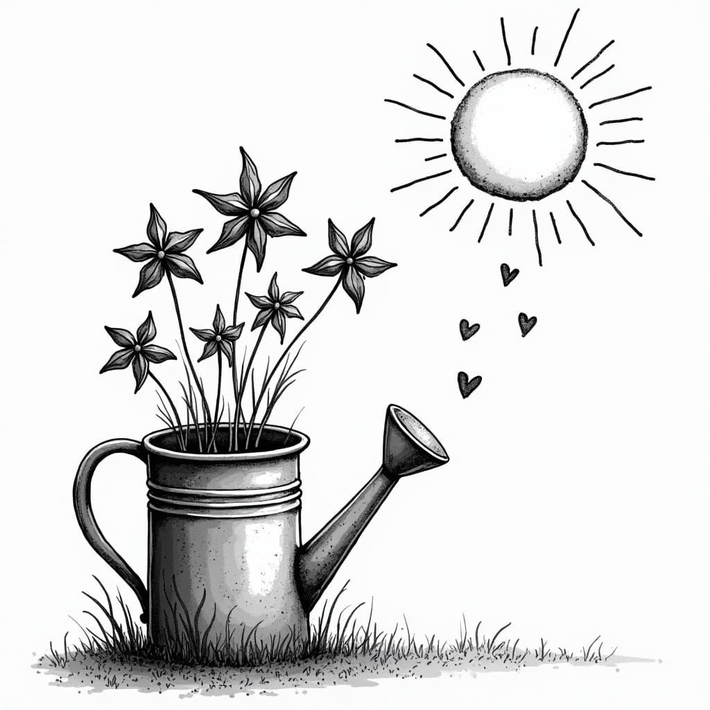 Whimsical Black and White Pen and Ink Drawing