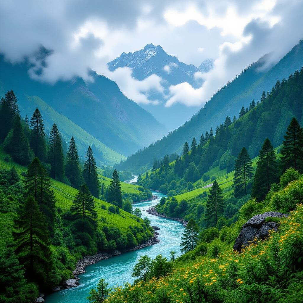 Lush Valley in Kullu, Himachal Pradesh in Natural Light
