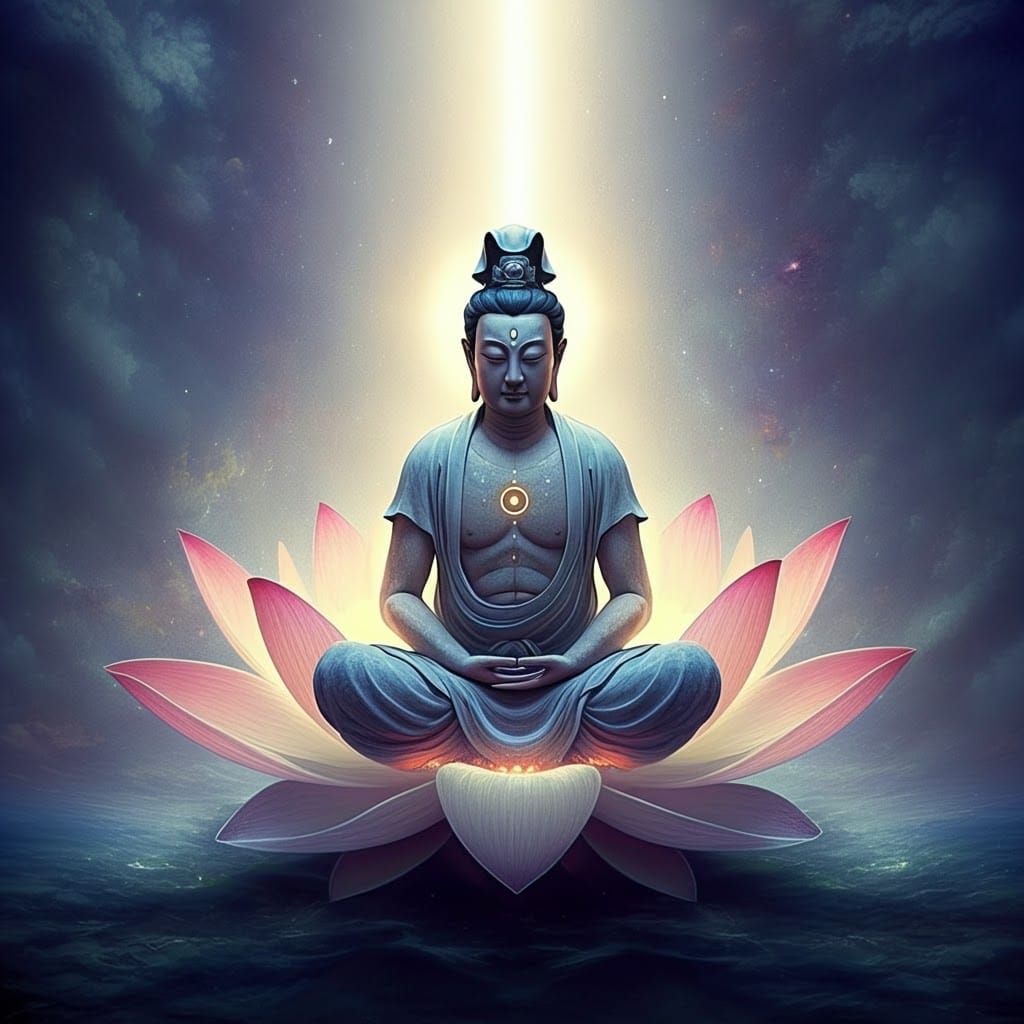 Contemplative Being Amidst Cosmic Lotus