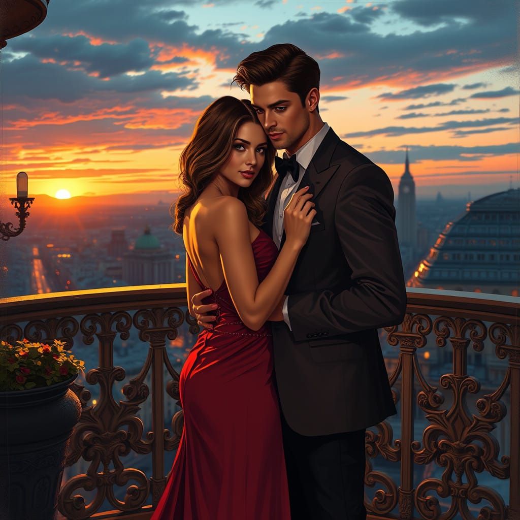 Romantic Evening on a Grand Balcony in Photorealistic Style