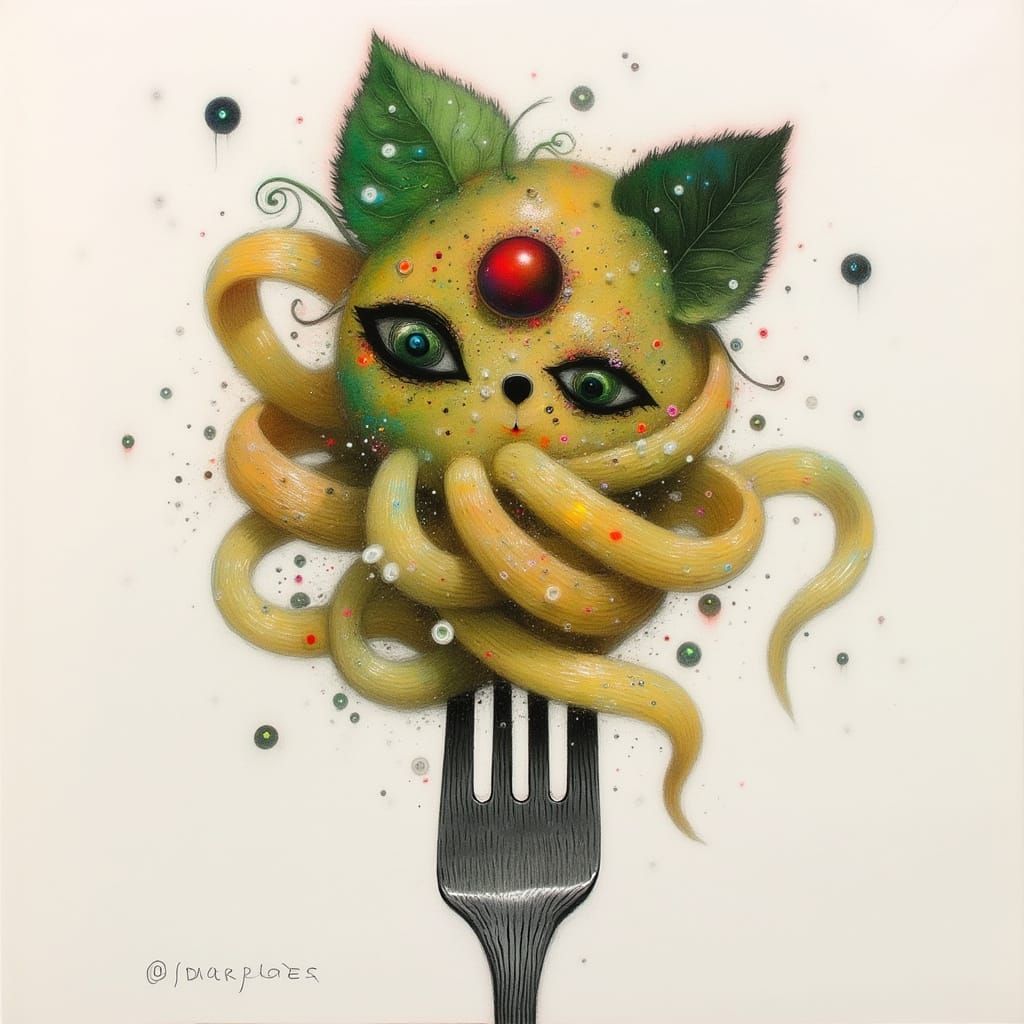 Baroque Pasta Sculpture in Dark, Futuristic Style