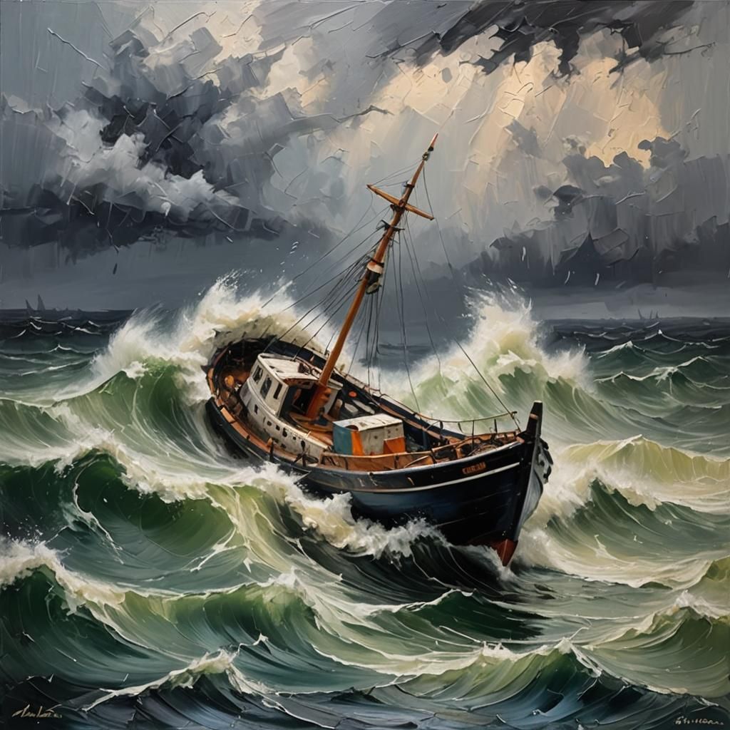 Boat Capsizing in a Horrific Impasto Storm