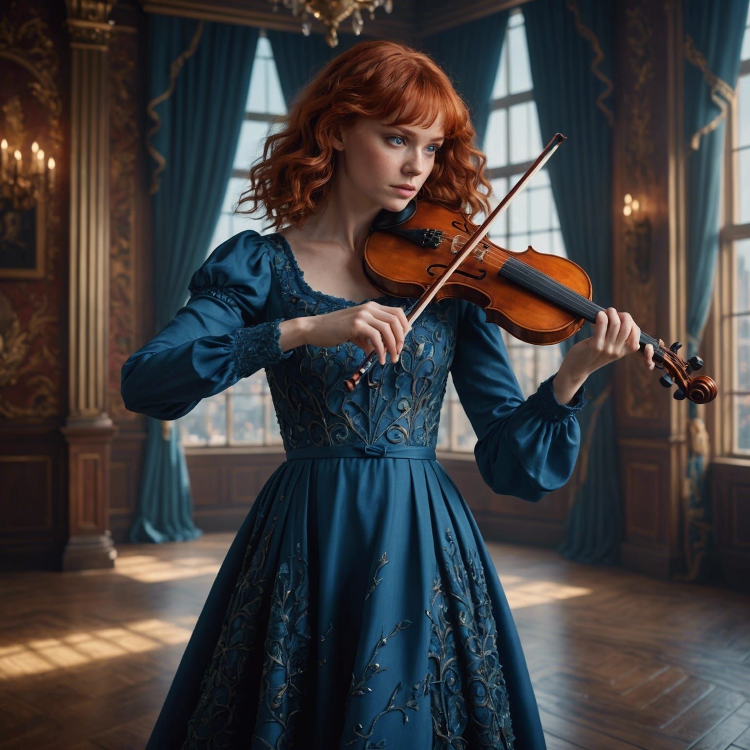 Woman with Violin: Detailed Matte Painting