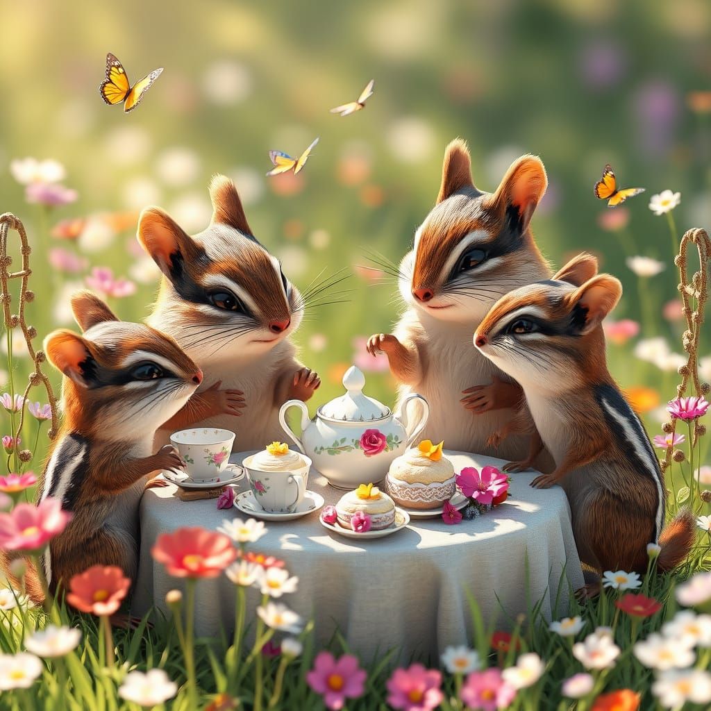 Anthropomorphic Chipmunks Host Whimsical Tea Party in 3D Ani...