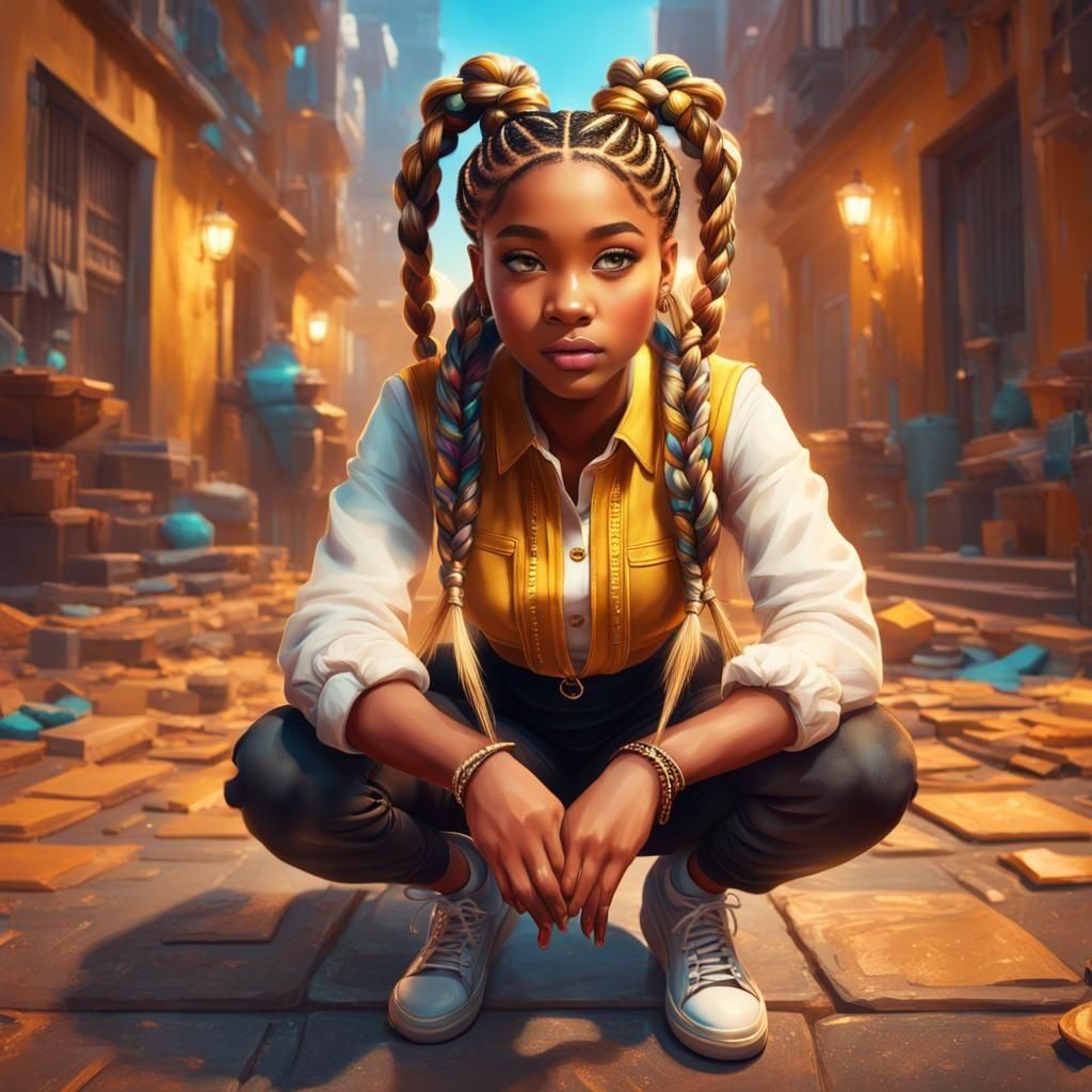 Young Girl with Braids and Classy Outfit