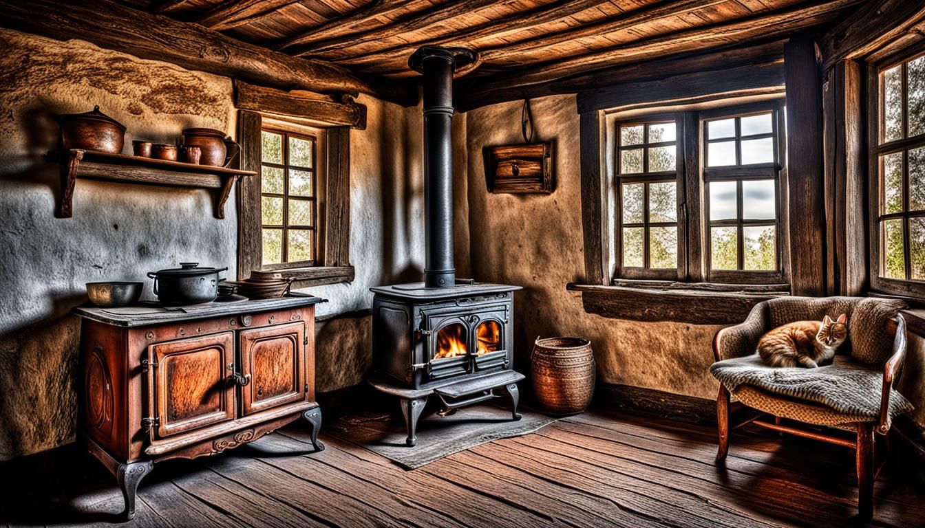 Cozy Rustic Room with Sleeping Cat: Hyperrealistic Image