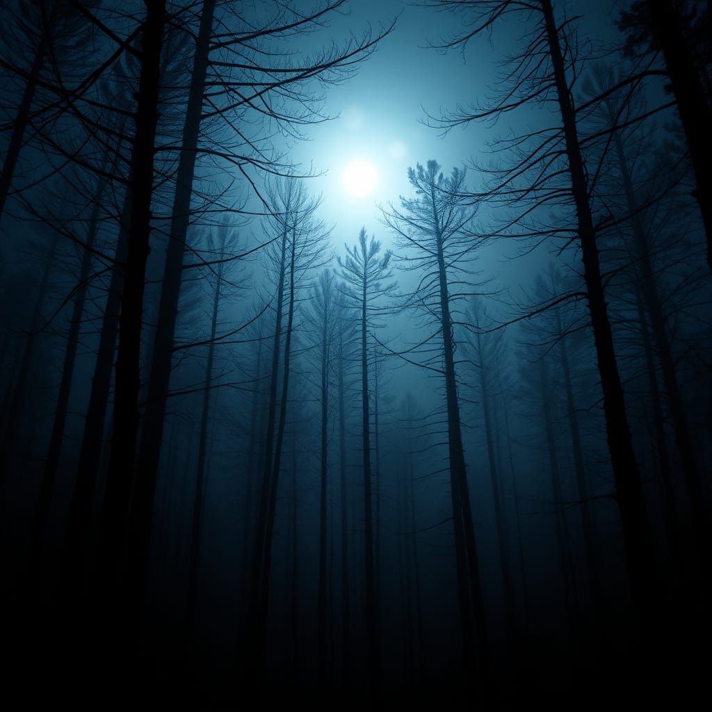 Moonlit Forest Scene with Cinematic Lighting