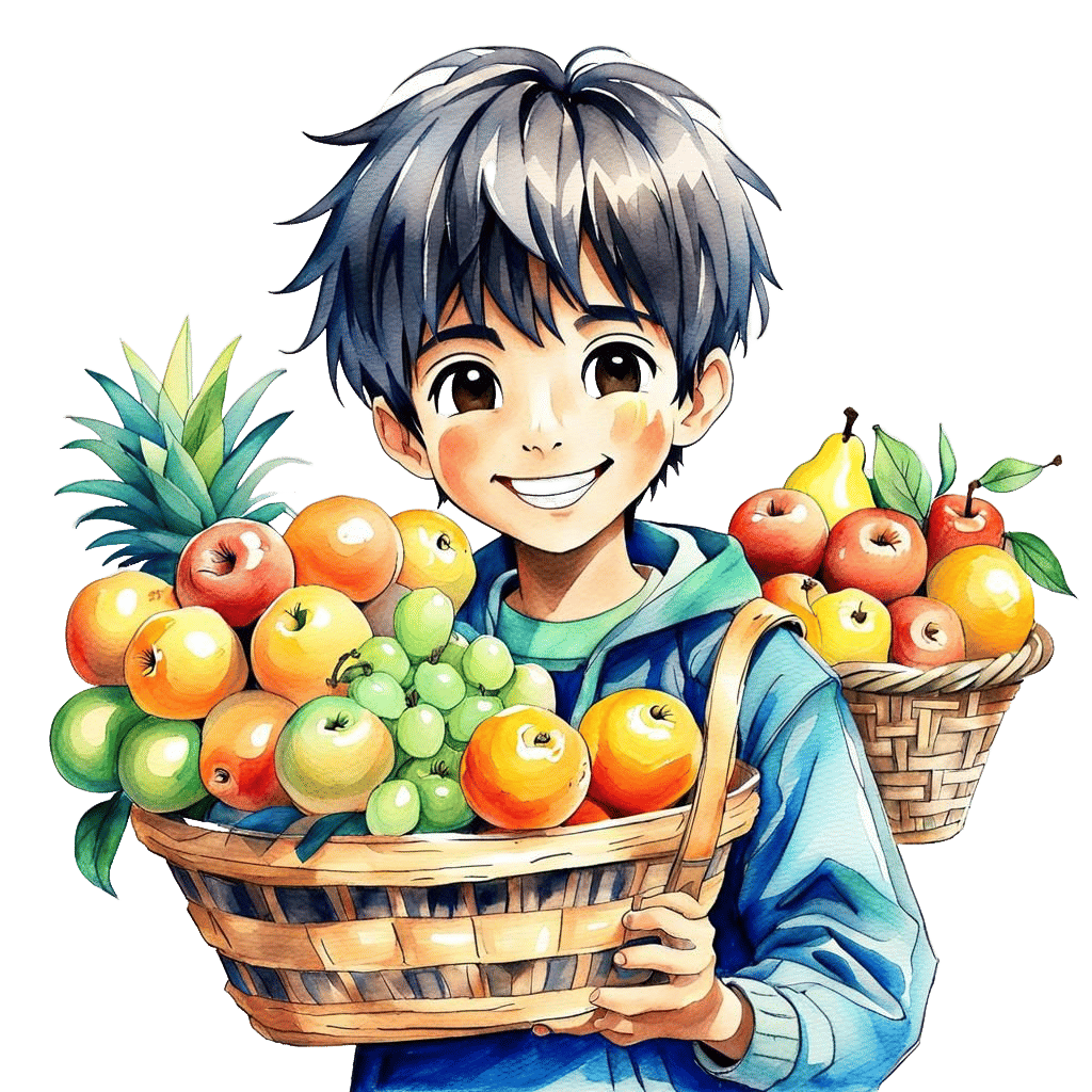 Cartoon Algerian Boy with Fruit Basket