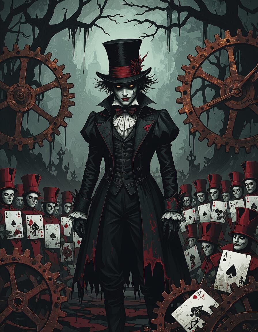 Male Alice in Dark Wonderland with Grim Clocks