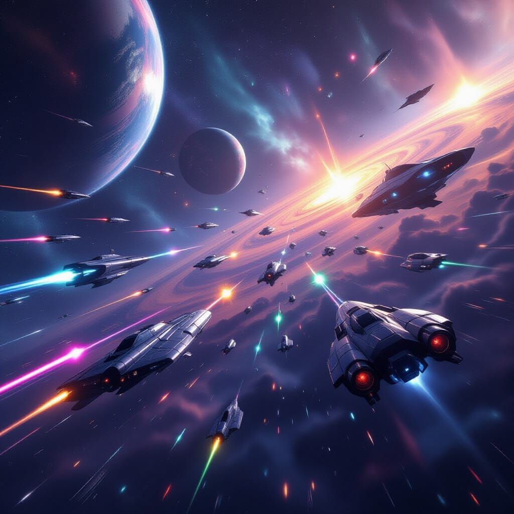 Epic Intergalactic Spaceship Battle in Nebula Warzone