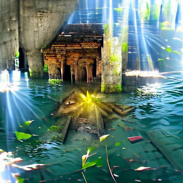 Creature Swimming by Ancient Temple Dock