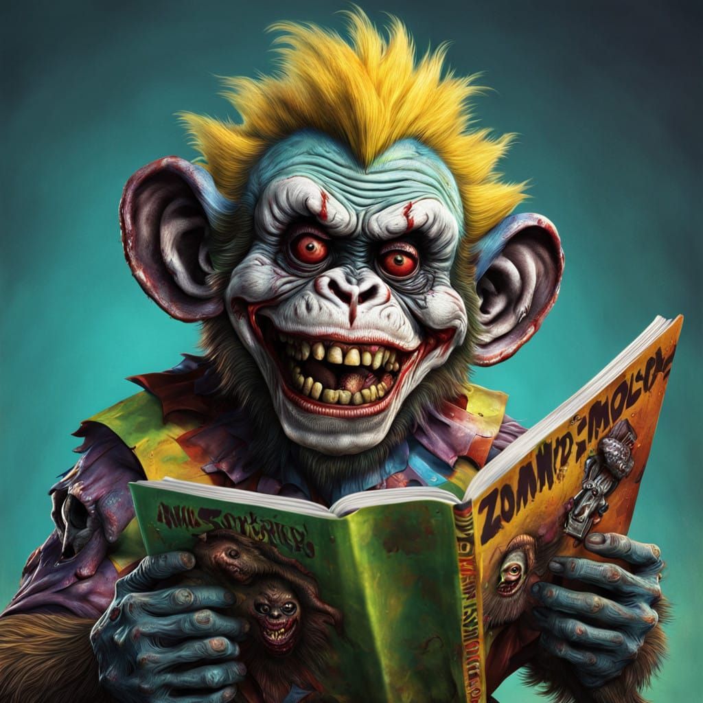 Maniacal Toddler Reads Zombie Monkey Magazine in Hyperrealis...