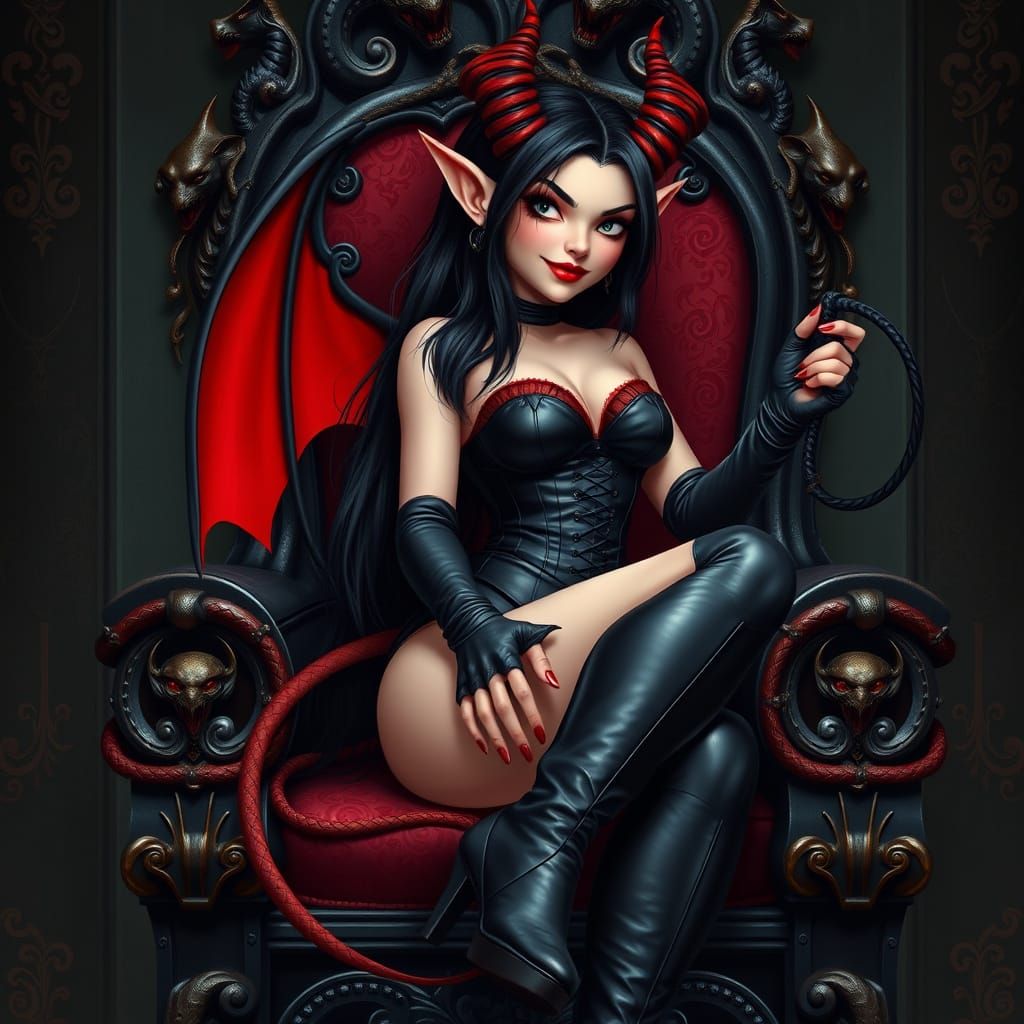 Sultry Female Demon in Dark Gothic Attire
