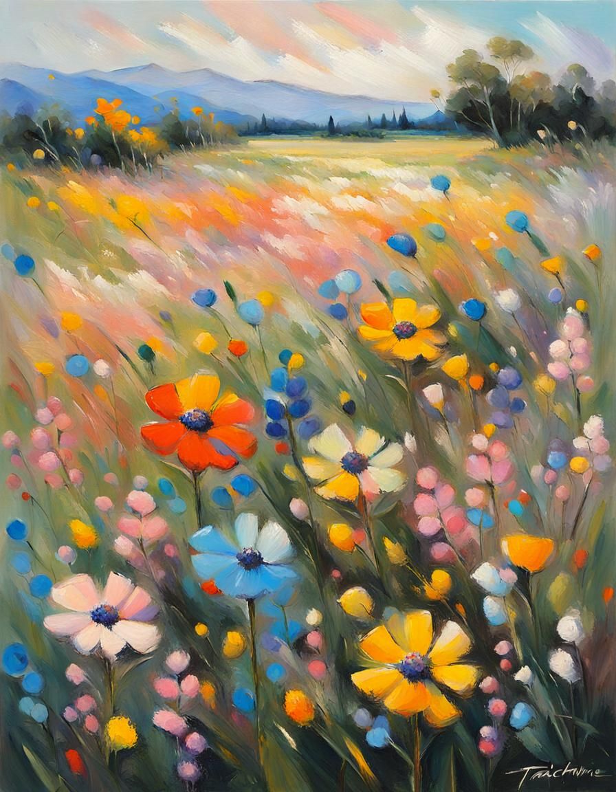 Field of beautiful pastel wildflowers