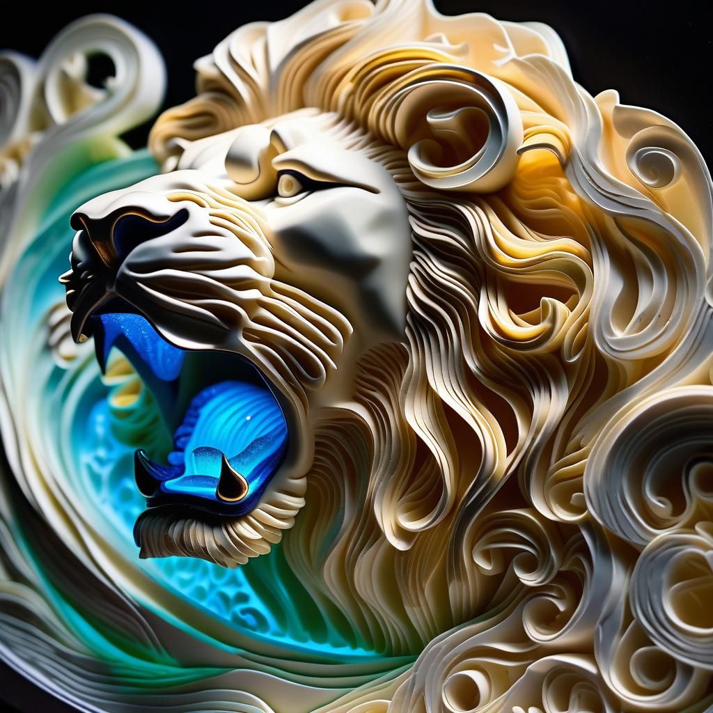 Roaring Lion Sculpture in Layered Paper Art Style