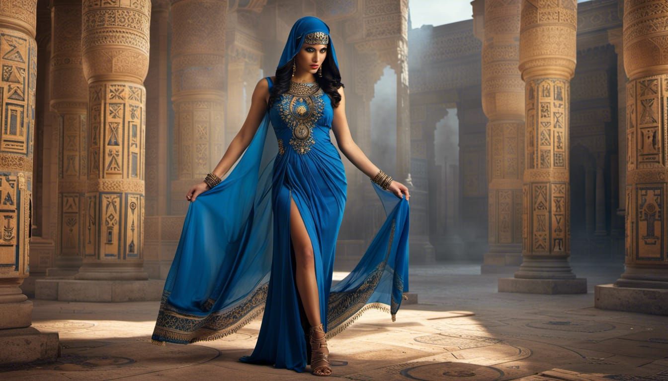 Egyptian Woman in Sheer Dress, Hyperrealistic Detail