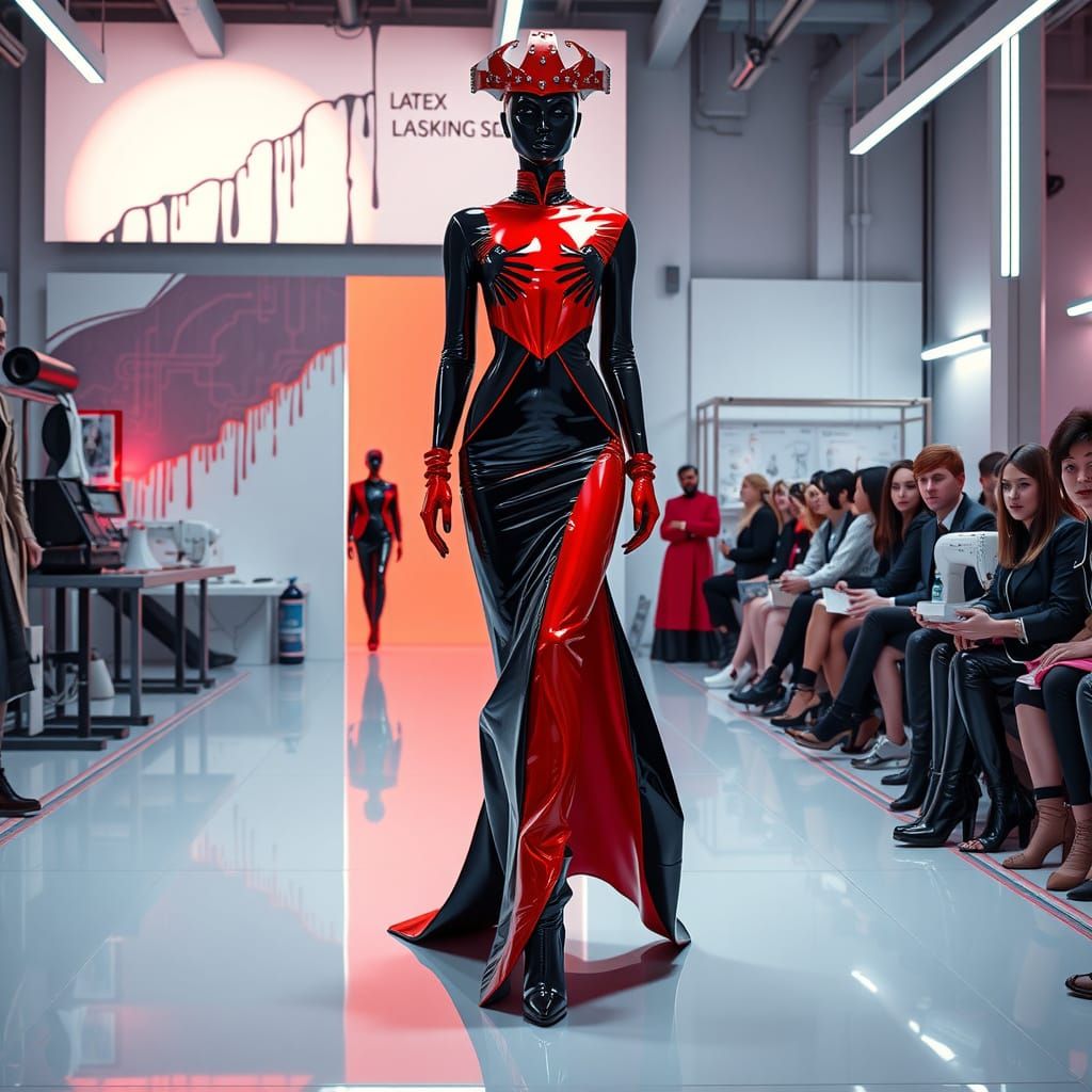 Futuristic Latex Fashion: Neon Runway Haute Couture