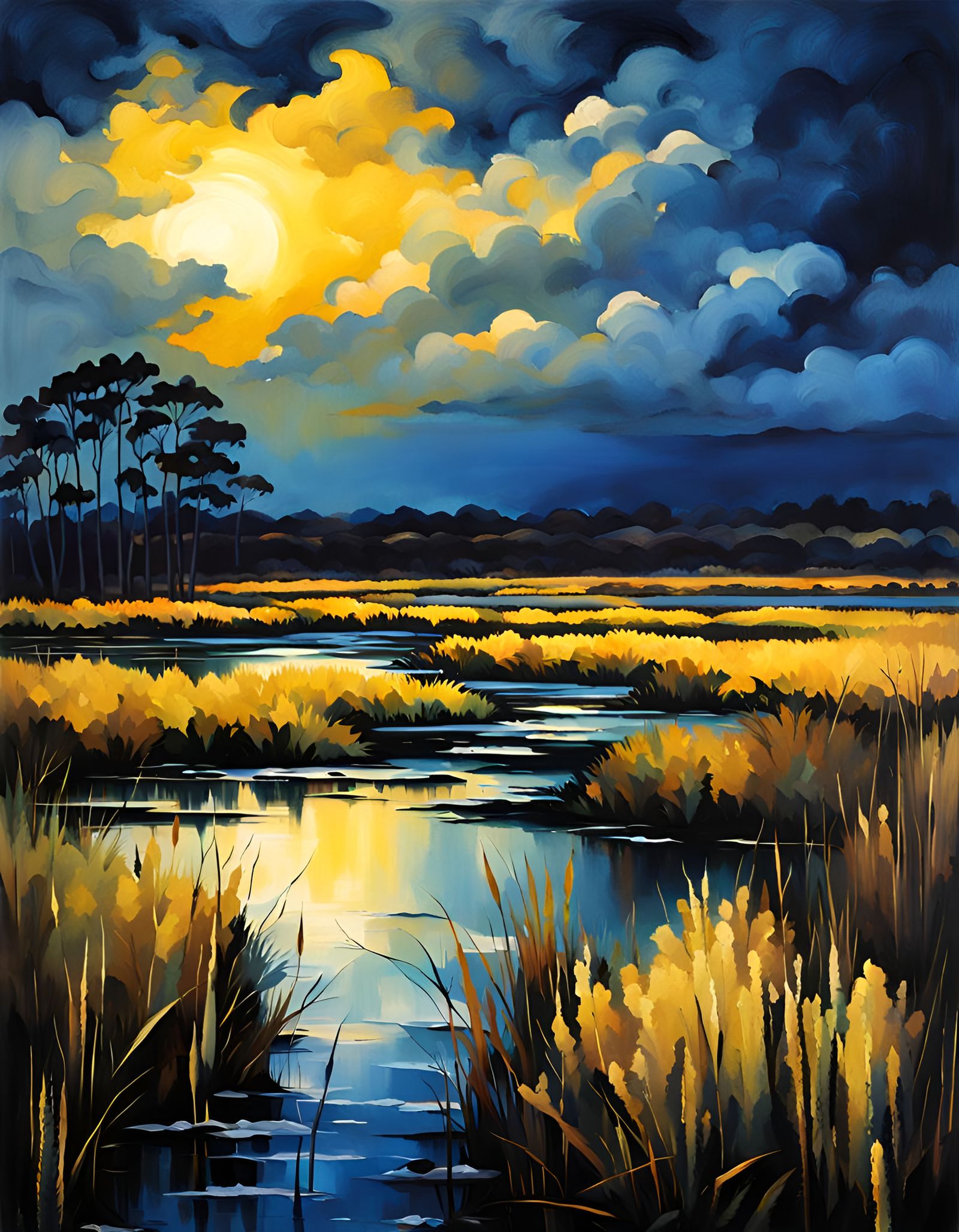 Gorgeous Marshlands Painting at Dusk