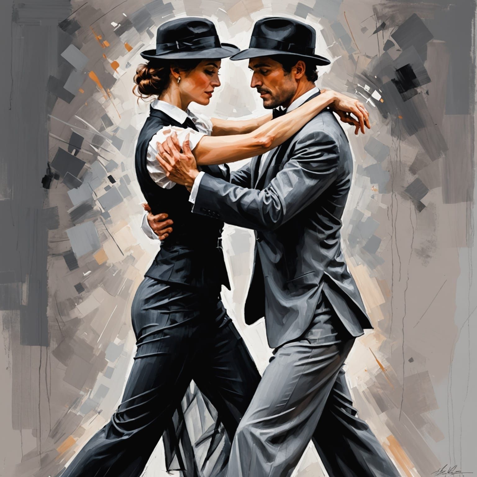 a passionate moment of tango dancing between two partners.