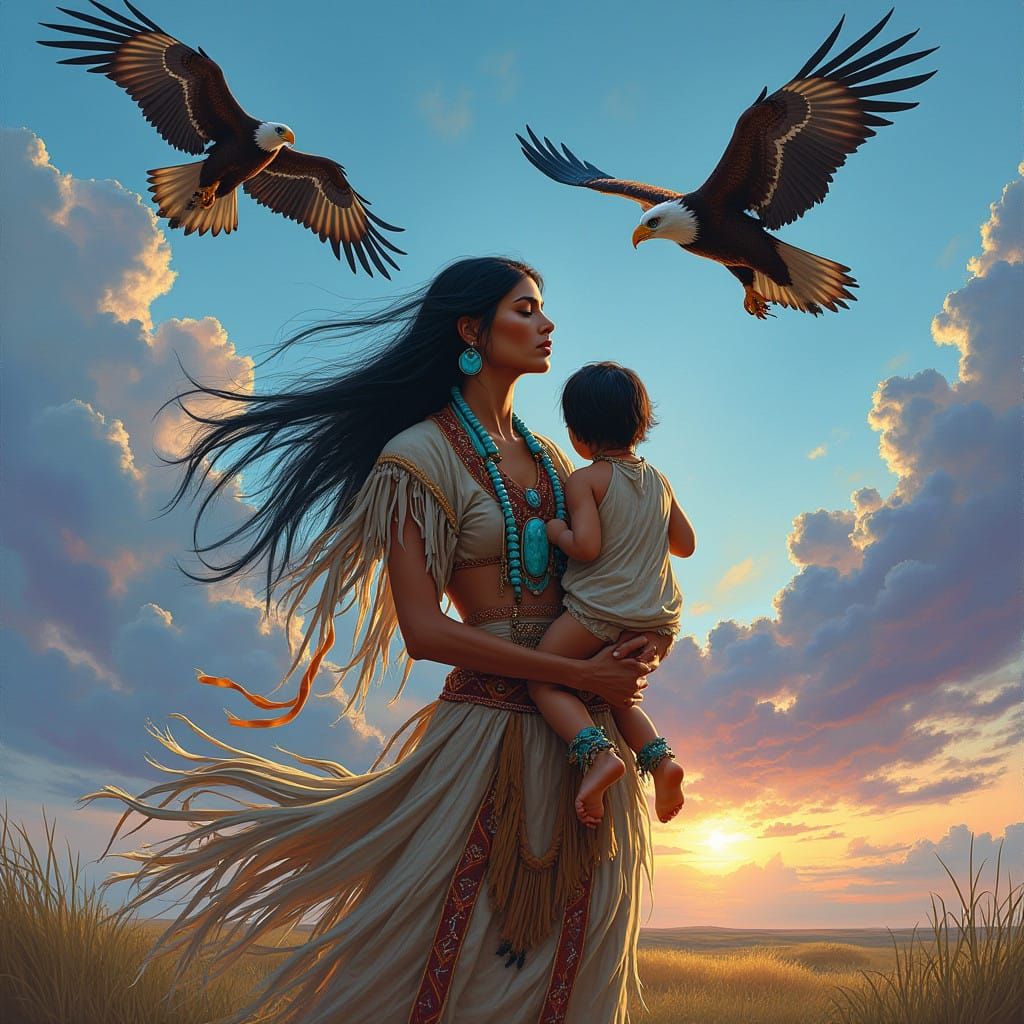 Motherly Love in Traditional Native American Splendor