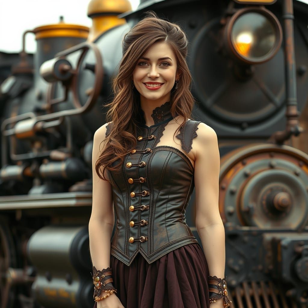 Steampunk Lady in Vintage Train Setting