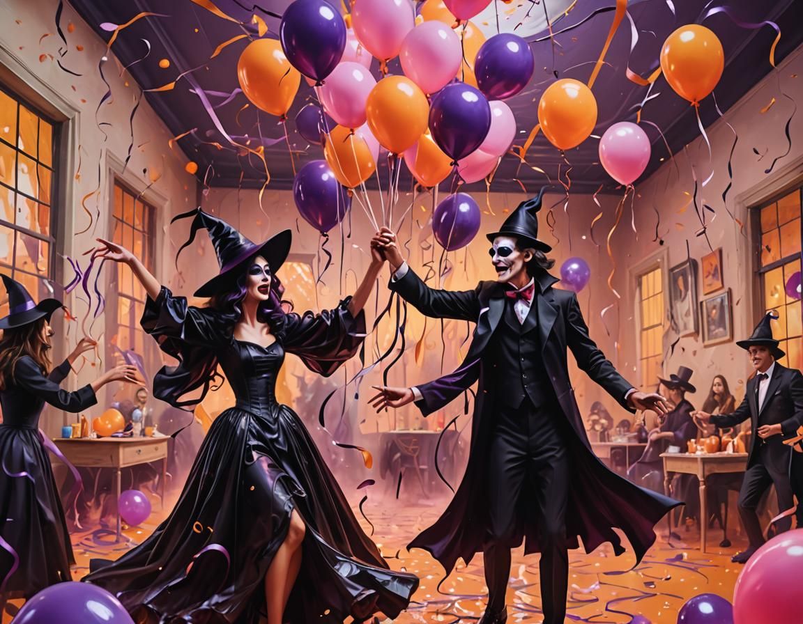 Surreal Halloween Dance in Dreamlike Oil Painting Style