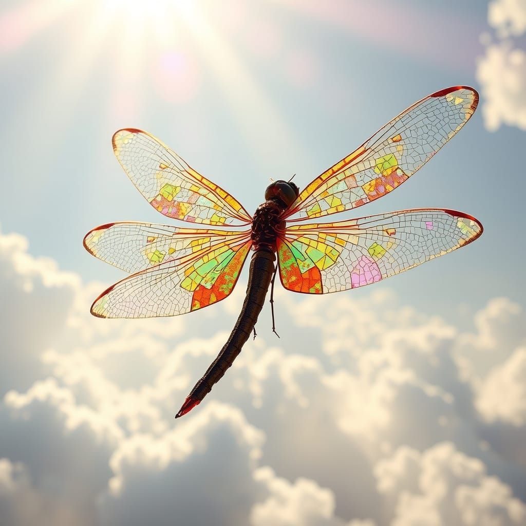 Dragonfly with Copper Wings Radiating Light
