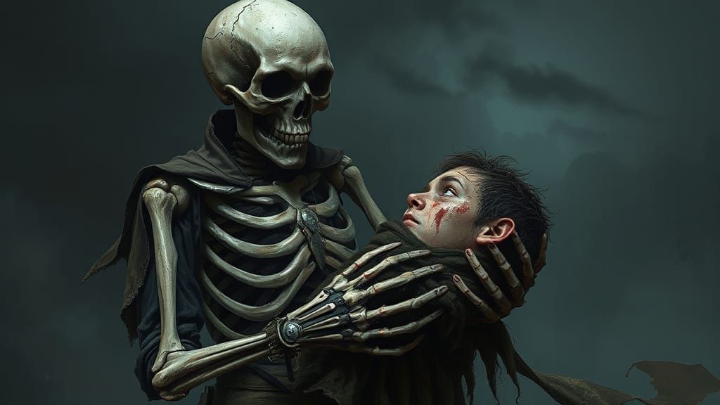 Skeleton with Severed Head in Dark Fantasy Style