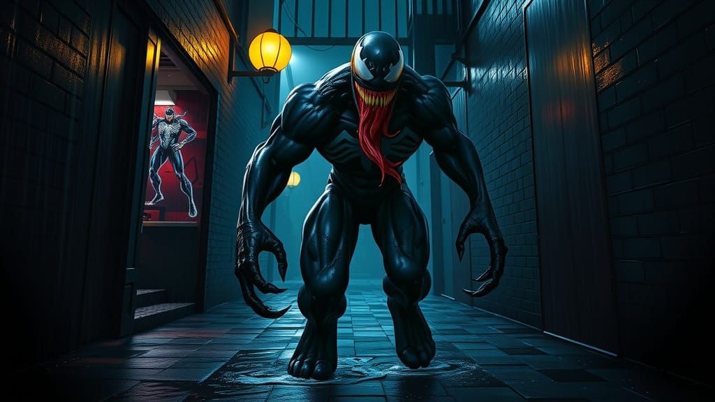 Venom Emerges in a Dark, Gritty Alleyway