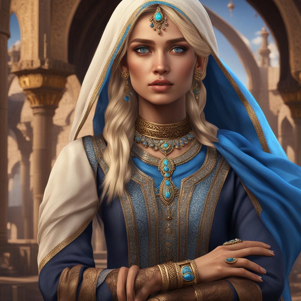 Young Arabic Woman with Blonde Hair, Realistic Digital Art