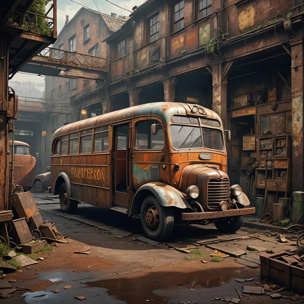Vintage 1930s City Bus in Digital Matte Painting