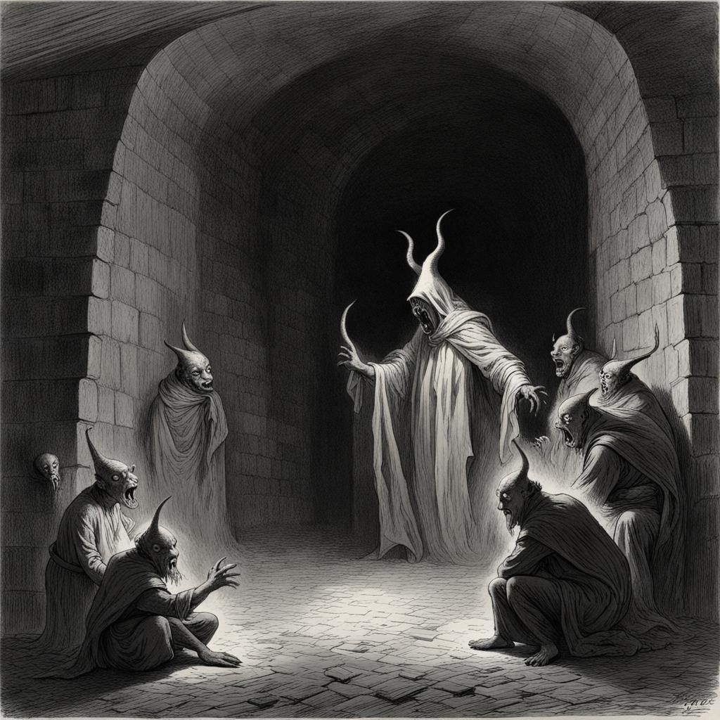 Demons Emerge in Underground Chamber, Horror Art