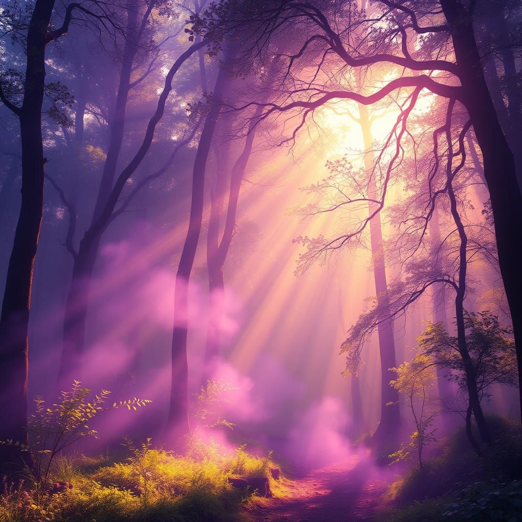Enchanted Forest in Vibrant Lilac and Gold