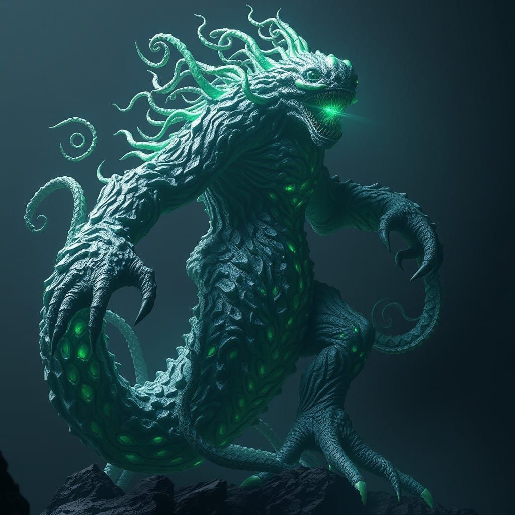Majestic Blind Monster in Ethereal Bioluminescent Glow