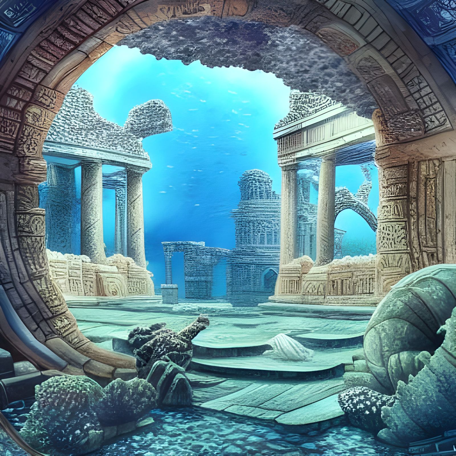 Underwater Fantasy Ruins in Watercolour
