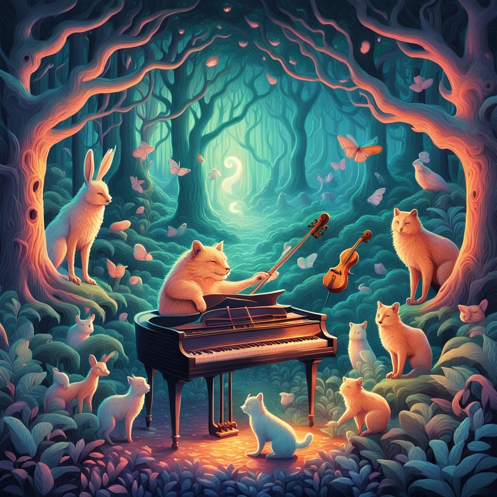 Enchanting Forest Guardian Conducting Animal Orchestra