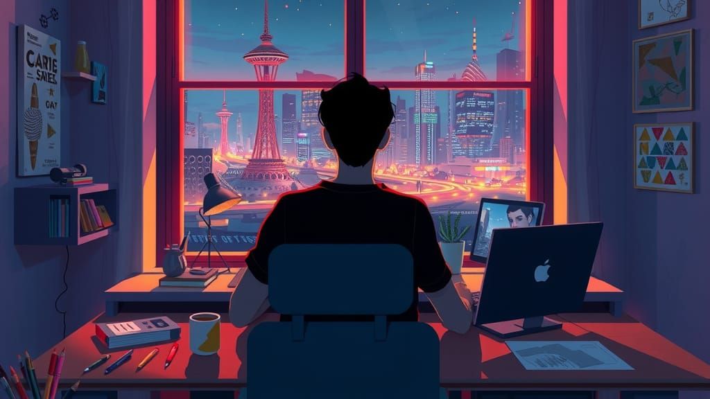 Night Cityscape Illustration in Digital Painting Style