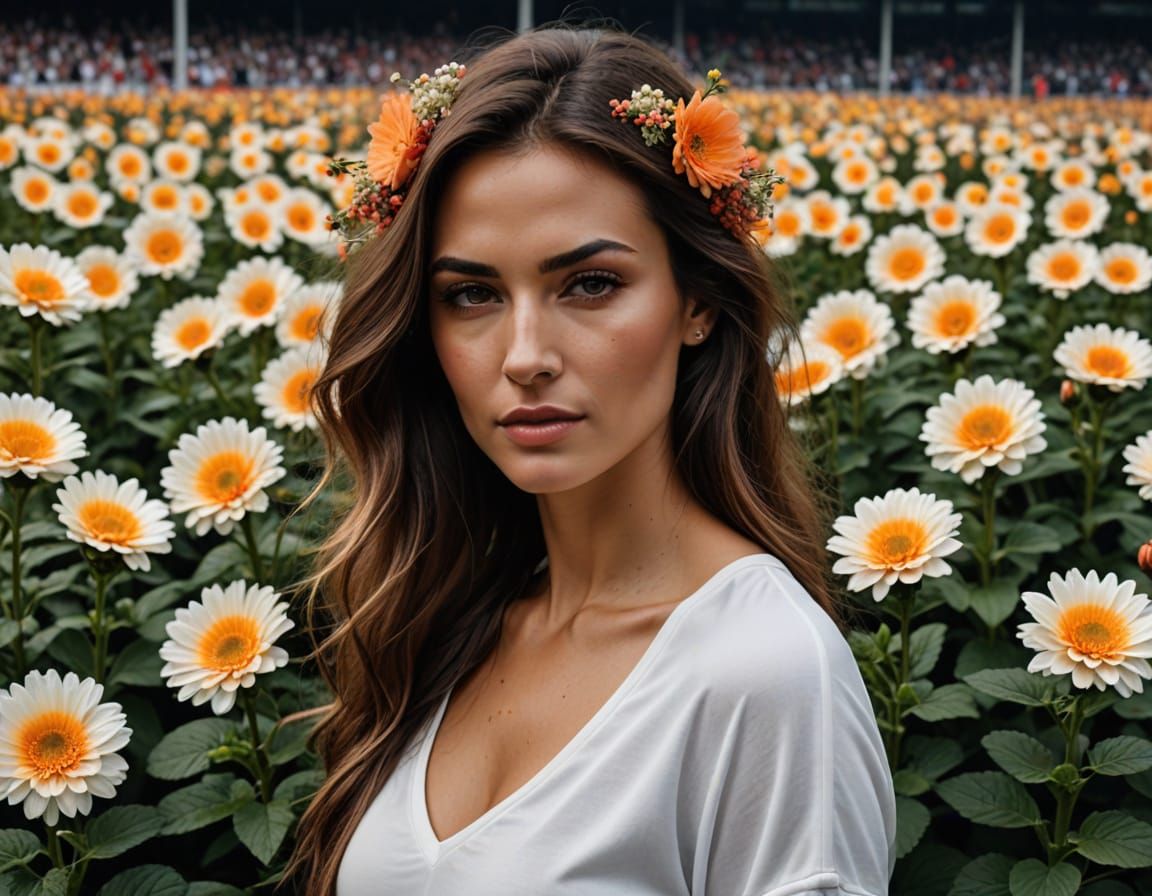 Sensual Serbian Woman Surrounded by Flowers