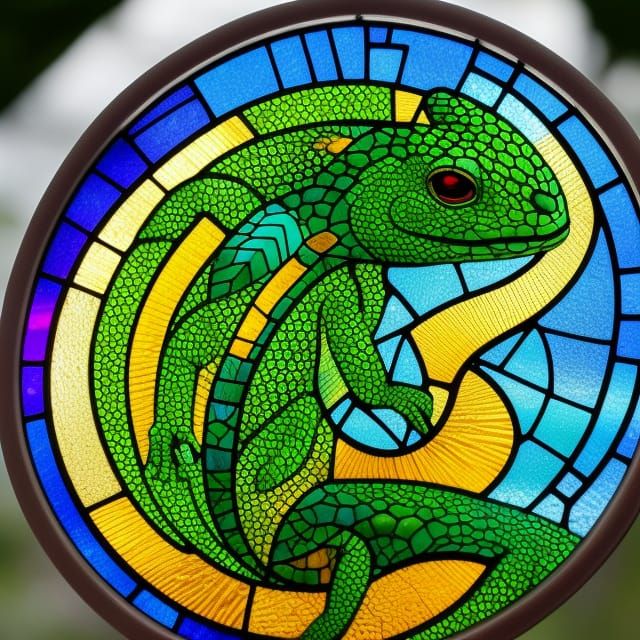 Lizard Stained Glass Circle in Translucent Colors