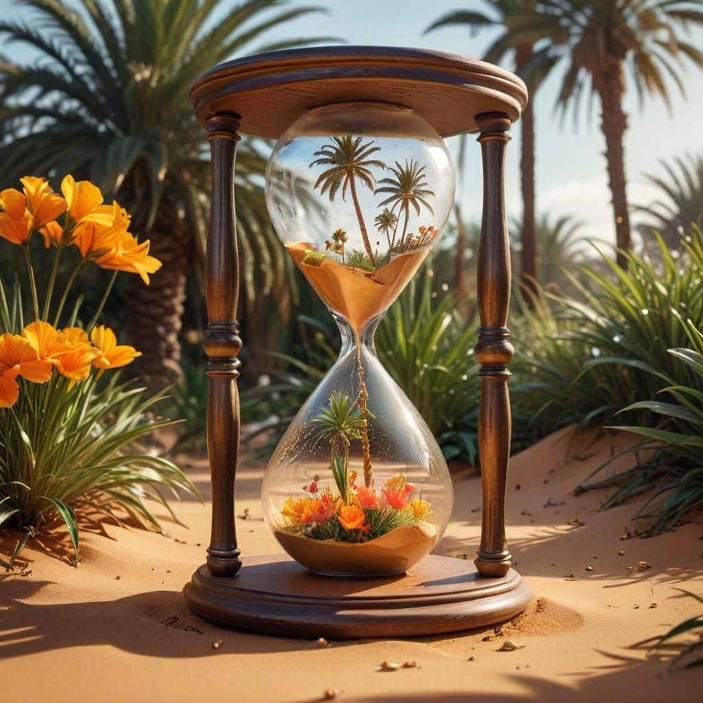 Surreal Oasis Scene in Hyper-Realistic Style