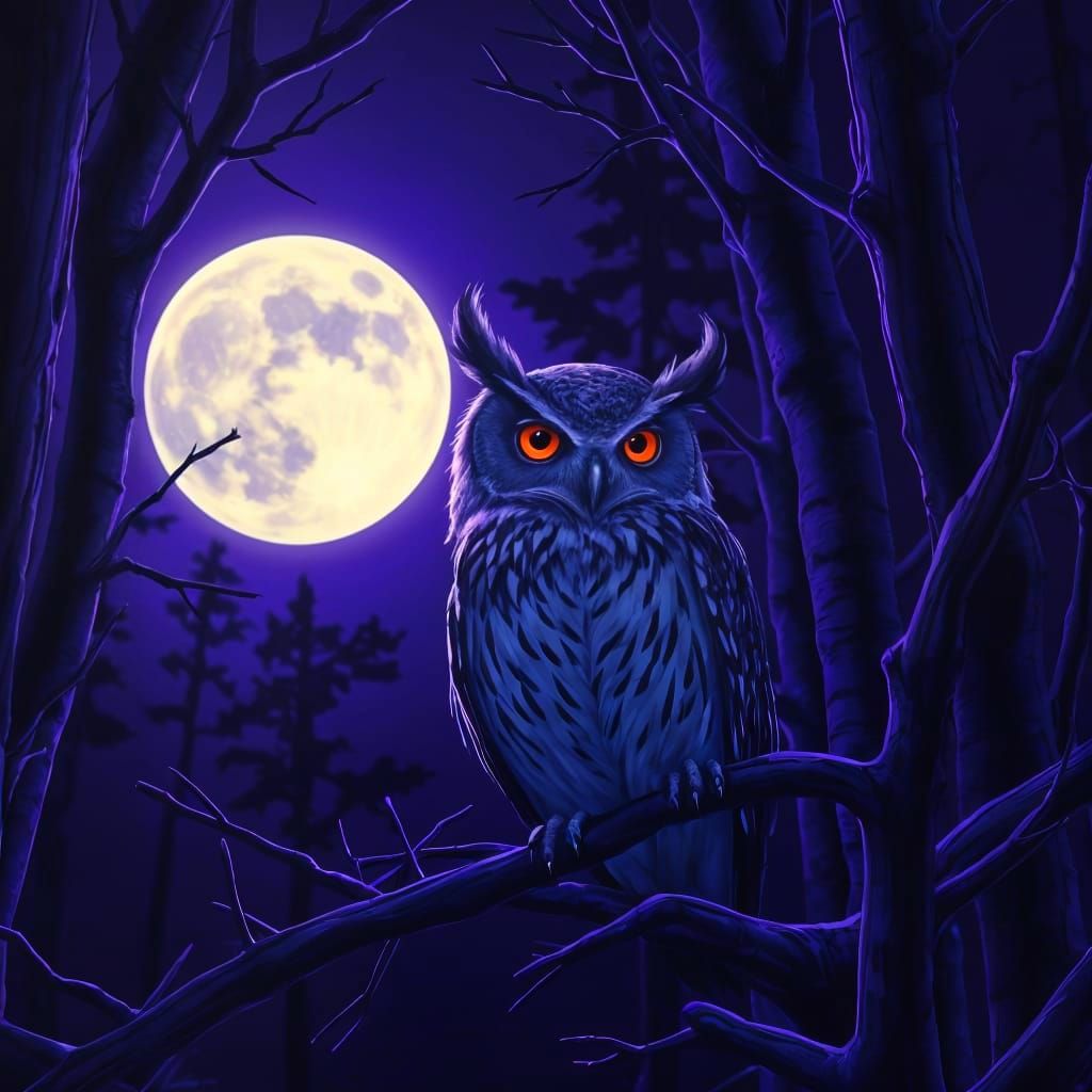 Mystical Owl in Gothic Midnight Purple Tint