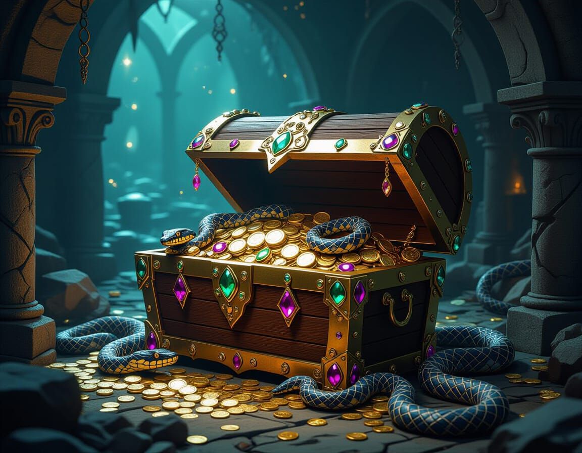 Jewel Snake Treasure Chest in Gothic Crypt