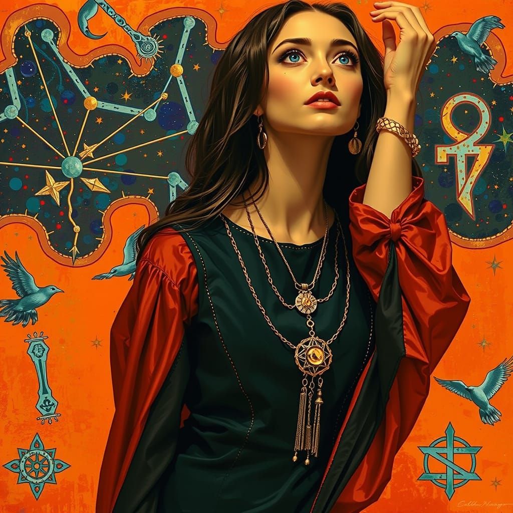 Enigmatic Scholar Amidst Arcane Constellations