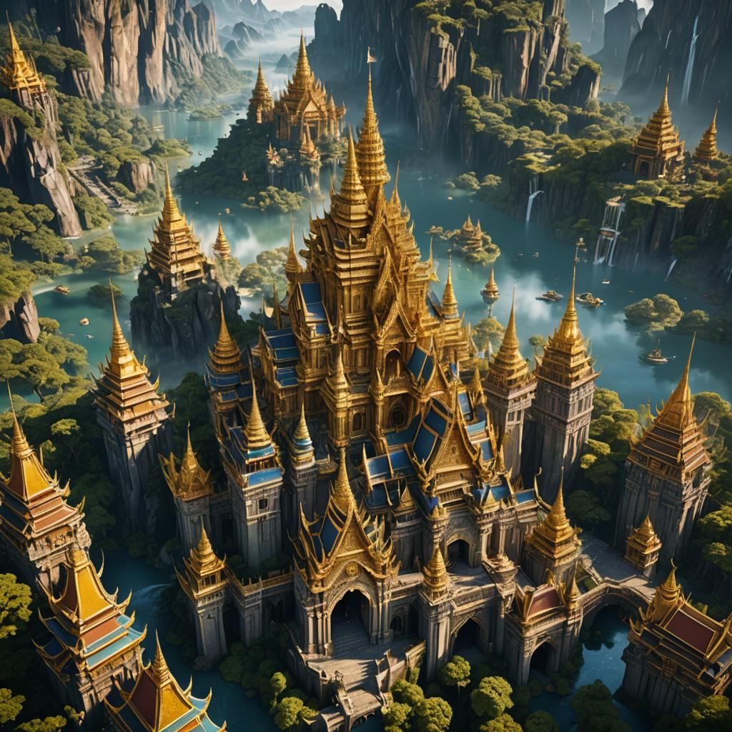 Heavenly Gold Castle in Thai Art Style
